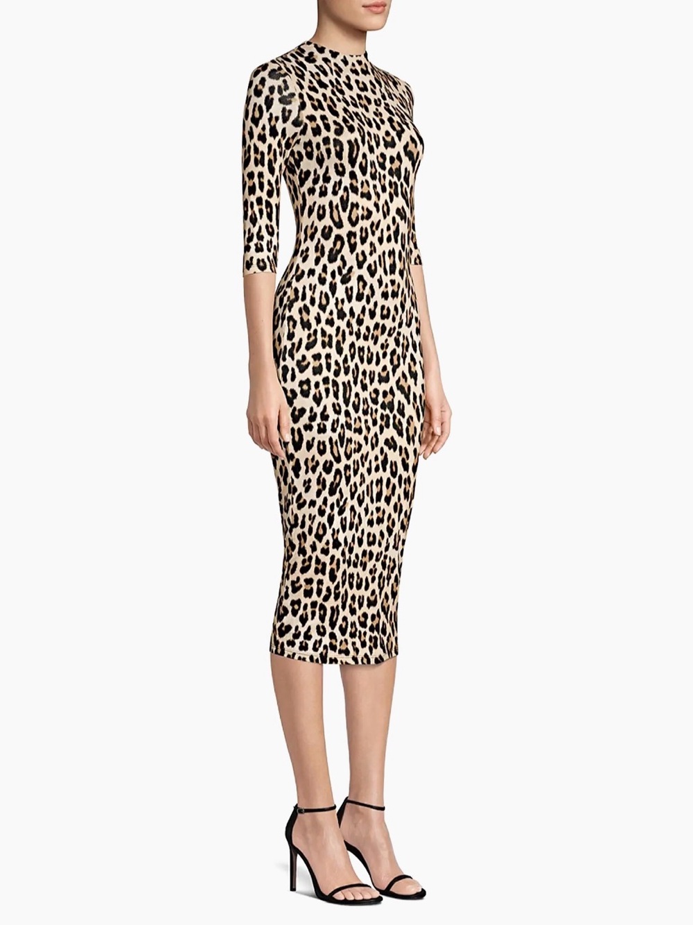 Alice and Olivia Leopard Print Midi Bodycon Dress in Beige and Black